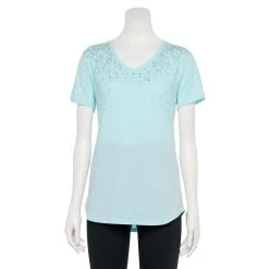 Women's Tek Gear® Essential Short Sleeve Graphic Tee -The Tek Style Shop 2631893 Aqua Speckle
