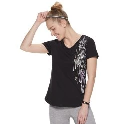 Women's Tek Gear® Essential Short Sleeve Graphic Tee -The Tek Style Shop 2631893 Fine Line Black