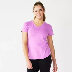 Women's Tek Gear® Essential Short Sleeve Graphic Tee -The Tek Style Shop 2631893 Purple Floral Stripe