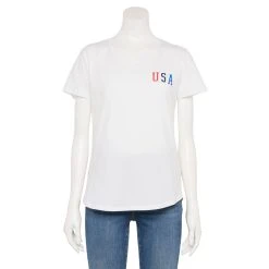 Women's Tek Gear® Essential Short Sleeve Graphic Tee -The Tek Style Shop 2631893 White Usa Stripe