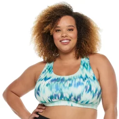Plus Size Tek Gear® Racerback Low-Impact Sports Bra -The Tek Style Shop 2750546 Green Ink Print
