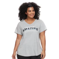 Plus Size Tek Gear® Essential Short Sleeve V-Neck Tee -The Tek Style Shop 3112953 Amazing Gray