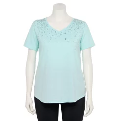Plus Size Tek Gear® Essential Short Sleeve V-Neck Tee -The Tek Style Shop 3112953 Aqua Speckle