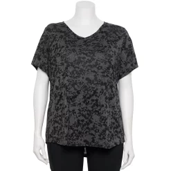 Plus Size Tek Gear® Essential Short Sleeve V-Neck Tee -The Tek Style Shop 3112953 Black Burnout