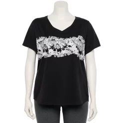 Plus Size Tek Gear® Essential Short Sleeve V-Neck Tee -The Tek Style Shop 3112953 Black Dye Graphic
