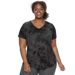 Plus Size Tek Gear® Essential Short Sleeve V-Neck Tee -The Tek Style Shop 3112953 Black Print