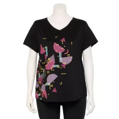 Plus Size Tek Gear® Essential Short Sleeve V-Neck Tee -The Tek Style Shop 3112953 Black Shapes