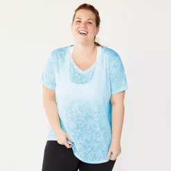 Plus Size Tek Gear® Essential Short Sleeve V-Neck Tee -The Tek Style Shop 3112953 Blue Burnout