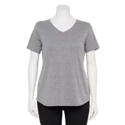 Plus Size Tek Gear® Essential Short Sleeve V-Neck Tee -The Tek Style Shop 3112953 Gray Burnout