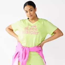 Plus Size Tek Gear® Essential Short Sleeve V-Neck Tee -The Tek Style Shop 3112953 Green Black History