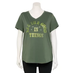 Plus Size Tek Gear® Essential Short Sleeve V-Neck Tee -The Tek Style Shop 3112953 Lime Good