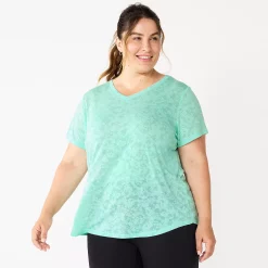 Plus Size Tek Gear® Essential Short Sleeve V-Neck Tee -The Tek Style Shop 3112953 Mint Burnout