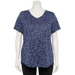 Plus Size Tek Gear® Essential Short Sleeve V-Neck Tee -The Tek Style Shop 3112953 Navy Burnout
