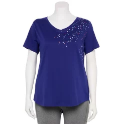 Plus Size Tek Gear® Essential Short Sleeve V-Neck Tee -The Tek Style Shop 3112953 Navy Stars