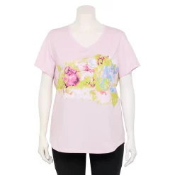 Plus Size Tek Gear® Essential Short Sleeve V-Neck Tee -The Tek Style Shop 3112953 Pink Marble