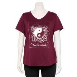 Plus Size Tek Gear® Essential Short Sleeve V-Neck Tee -The Tek Style Shop 3112953 Sangria Flower