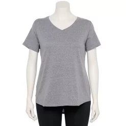 Plus Size Tek Gear® Essential Short Sleeve V-Neck Tee -The Tek Style Shop 3112953 Smokey Slate