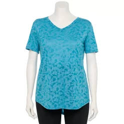 Plus Size Tek Gear® Essential Short Sleeve V-Neck Tee -The Tek Style Shop 3112953 Teal Burnout