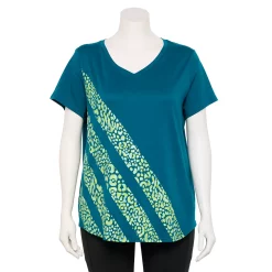 Plus Size Tek Gear® Essential Short Sleeve V-Neck Tee -The Tek Style Shop 3112953 Teal Stripes