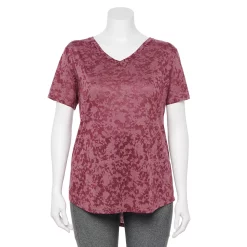 Plus Size Tek Gear® Essential Short Sleeve V-Neck Tee -The Tek Style Shop 3112953 Wine Burnout