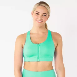 Tek Gear® Zip-Front Medium-Impact Sports Bra -The Tek Style Shop 4657353 Aqua Stone