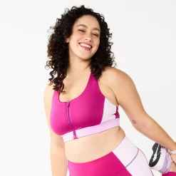 Tek Gear® Zip-Front Medium-Impact Sports Bra -The Tek Style Shop 4657353 Berry Colorblock