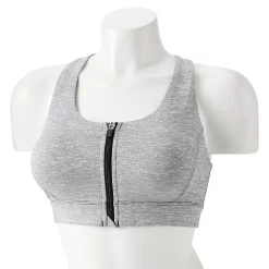 Tek Gear® Zip-Front Medium-Impact Sports Bra -The Tek Style Shop 4657353 Heather Black