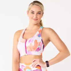 Tek Gear® Zip-Front Medium-Impact Sports Bra -The Tek Style Shop 4657353 Pink Watercolor