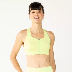 Tek Gear® Zip-Front Medium-Impact Sports Bra -The Tek Style Shop 4657353 Real Lemon