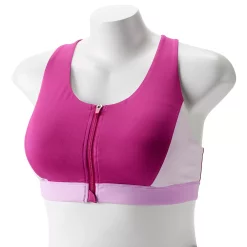 Plus Size Tek Gear® Zip-Front Medium Impact Sports Bra -The Tek Style Shop 4787908 Berry Colorblock