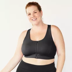 Plus Size Tek Gear® Zip-Front Medium Impact Sports Bra -The Tek Style Shop 4787908 Black