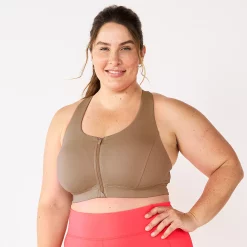 Plus Size Tek Gear® Zip-Front Medium Impact Sports Bra -The Tek Style Shop 4787908 Mini Latte