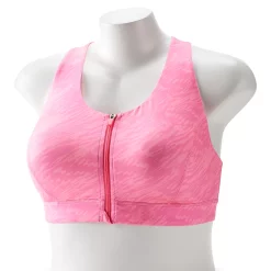 Plus Size Tek Gear® Zip-Front Medium Impact Sports Bra -The Tek Style Shop 4787908 Pink Print