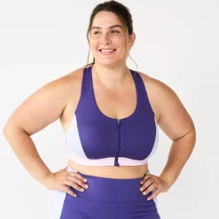 Plus Size Tek Gear® Zip-Front Medium Impact Sports Bra -The Tek Style Shop 4787908 Purple Colorblock