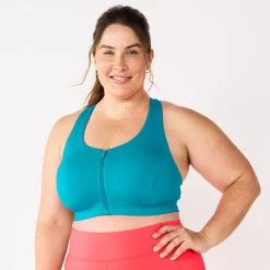 Plus Size Tek Gear® Zip-Front Medium Impact Sports Bra -The Tek Style Shop 4787908 Tremendous Teal