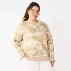 Plus Size Tek Gear® Ultrasoft Fleece Crewneck Sweatshirt -The Tek Style Shop 5000133 Beige Dye Effect