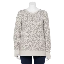 Plus Size Tek Gear® Ultrasoft Fleece Crewneck Sweatshirt -The Tek Style Shop 5000133 Gray Leopard
