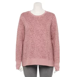 Plus Size Tek Gear® Ultrasoft Fleece Crewneck Sweatshirt -The Tek Style Shop 5000133 Rose Leopard
