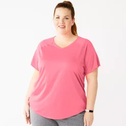 Plus Size Tek Gear® Performance Core V-Neck Tee -The Tek Style Shop 5016444 Coral Garden