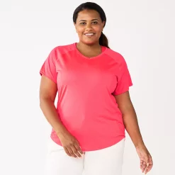 Plus Size Tek Gear® Performance Core V-Neck Tee -The Tek Style Shop 5016444 Frantic Pink