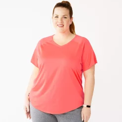 Plus Size Tek Gear® Performance Core V-Neck Tee -The Tek Style Shop 5016444 Wild Flamingo