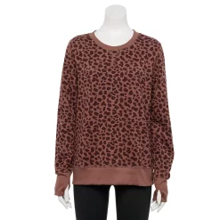 Petite Tek Gear® Ultrasoft Fleece Crewneck Sweatshirt -The Tek Style Shop 5146364 Brown Leopard