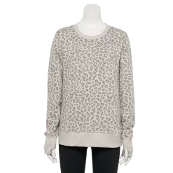 Petite Tek Gear® Ultrasoft Fleece Crewneck Sweatshirt -The Tek Style Shop 5146364 Gray Leopard