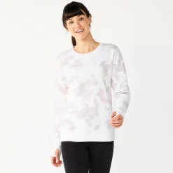 Petite Tek Gear® Ultrasoft Fleece Crewneck Sweatshirt -The Tek Style Shop 5146364 White Camo