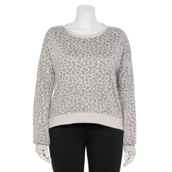 Plus Size Tek Gear® Crewneck Fleece Sweatshirt -The Tek Style Shop 5187076 Gray Leopard