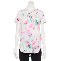 Petite Tek Gear® High Slit Tunic Tee -The Tek Style Shop 5240647 Aqua Multi Dye