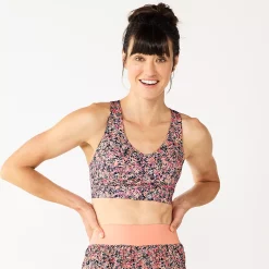 Tek Gear® Core Medium-Impact V-Neck Sports Bra -The Tek Style Shop 5256799 Coral Ditsy Floral