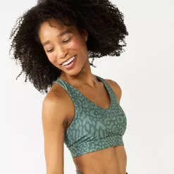 Tek Gear® Core Medium-Impact V-Neck Sports Bra -The Tek Style Shop 5256799 Green Leopard