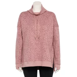 Plus Size Tek Gear® Ultrasoft Fleece Cowlneck Tunic -The Tek Style Shop 5527206 Rose Leopard