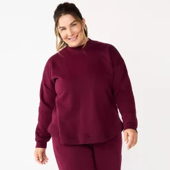 Plus Size Tek Gear® Ultrasoft Fleece Mockneck Sweatshirt -The Tek Style Shop 5540359 Night Sangria
